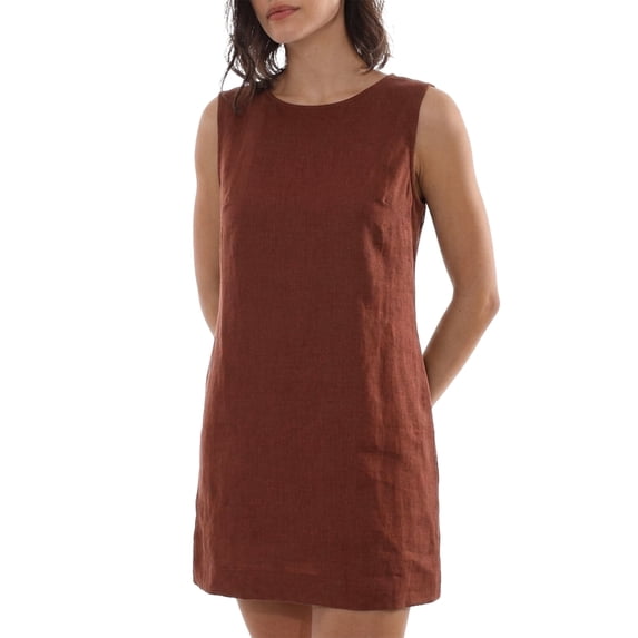 Amazhiyu Women's 100% Pure Linen Sleeveless Dress with Pockets Side Zipper Midi Casual Summer Dress