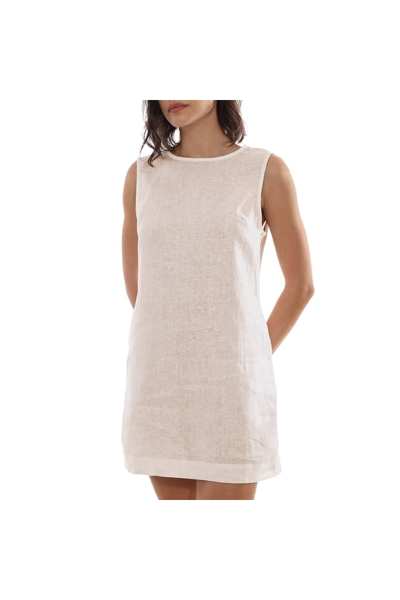 Women's 100% Pure Linen Sleeveless Dress with Pockets Side Zipper Midi Casual Summer Dress
