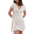 thumbnail image 1 of Amazhiyu Women's Cotton Gauze Short Sleeve V Neck Wrap Mini Dress Summer Casual, 1 of 6