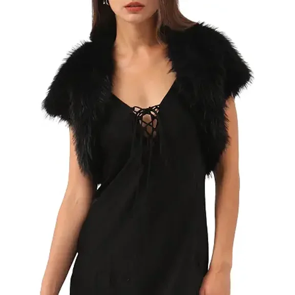 Amazhiyu Women's Cropped Faux Fur Shrug Bolero Fluffy Short Open Front Fur Shawl for Evening Dresses Wedding Party