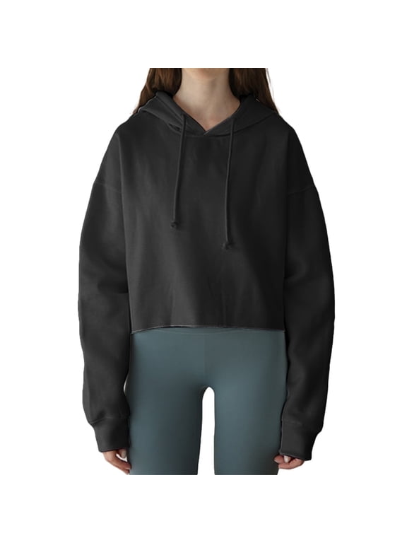 Women's Cropped Hoodies Long Sleeves Fleece Crop Top Sweatshirt with Hooded