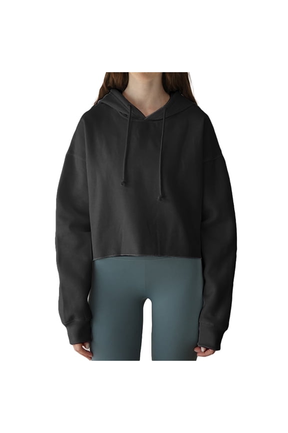 Women's Cropped Hoodies Long Sleeves Fleece Crop Top Sweatshirt with Hooded