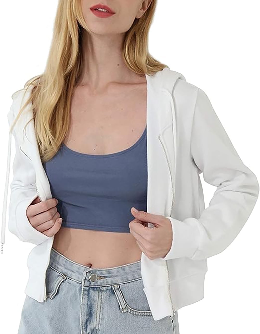 Women and Juniors Casual Long Sleeve Drawstring Cropped Top Hoodie main image 1