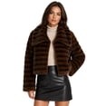 thumbnail image 1 of Amazhiyu Women's Faux Fur Jacket Striped Plush Coat Lapel Collar Warm Fuzzy Cropped Outerwear for Fall Winter Daily Wear, 1 of 8