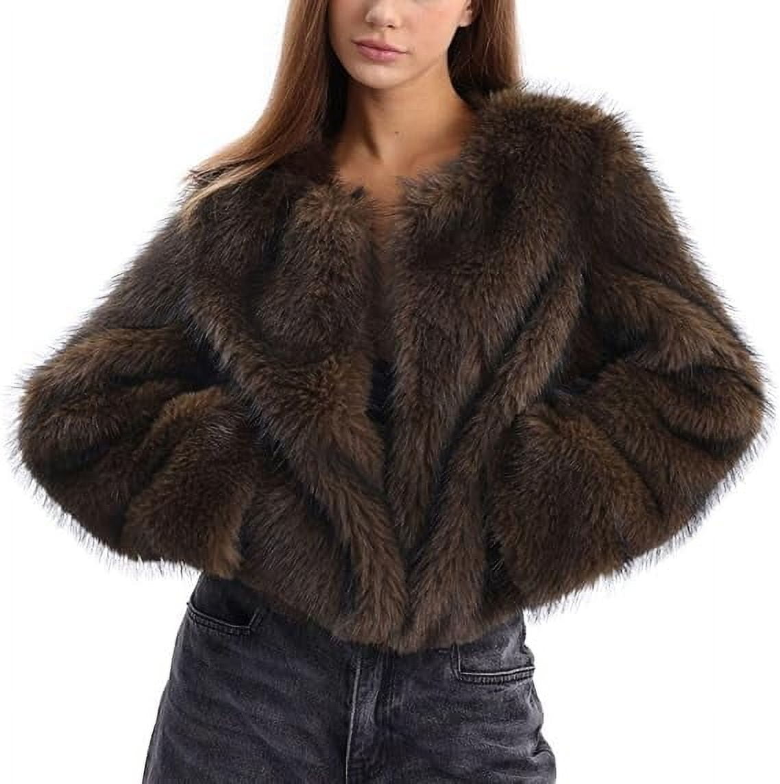 Grey Faux Fur Long Sleeve Open Front Long Coat