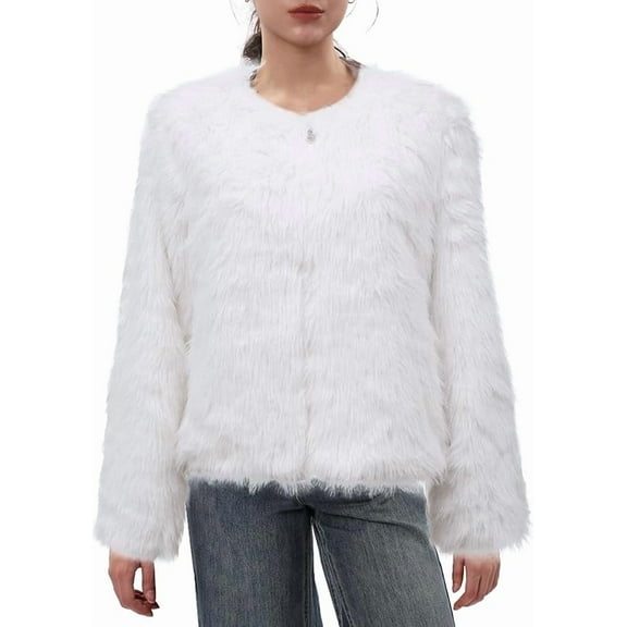 Amazhiyu Women's Faux Fur Zip Up Jacket Pockets Long Sleeve Winter Coat