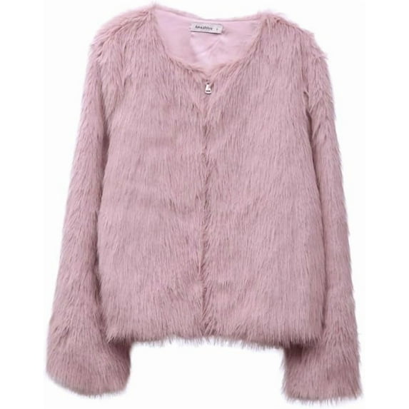 Amazhiyu Women's Faux Fur Zip Up Jacket Pockets Long Sleeve Winter Coat