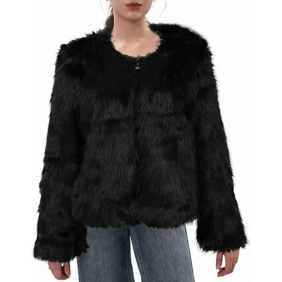 Amazhiyu Women's Faux Fur Zip Up Jacket Pockets Long Sleeve Winter Coat