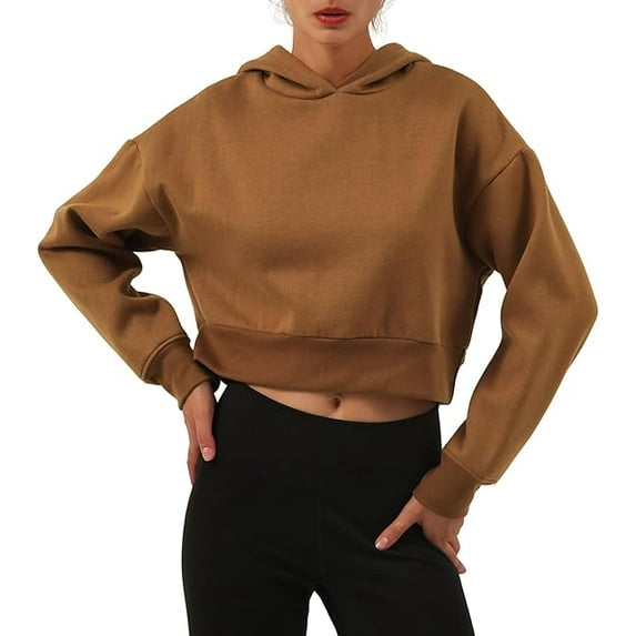 Amazhiyu Women’s Fleece Cropped Hoodies Casual Long Sleeve Pullover Crop Tops