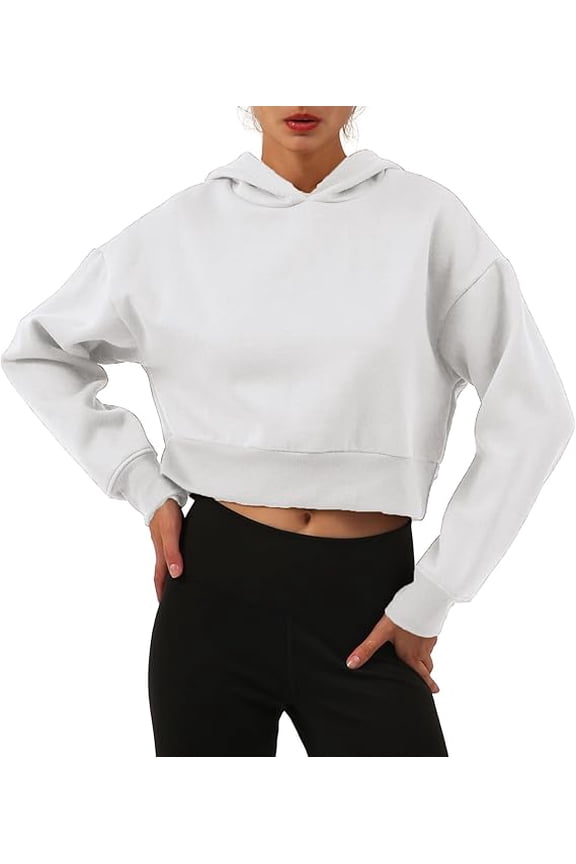 Women’s Fleece Cropped Hoodies Casual Long Sleeve Pullover Crop Tops
