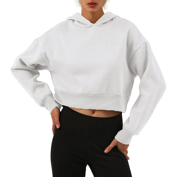 Amazhiyu Women’s Fleece Cropped Hoodies Casual Long Sleeve Pullover Crop Tops