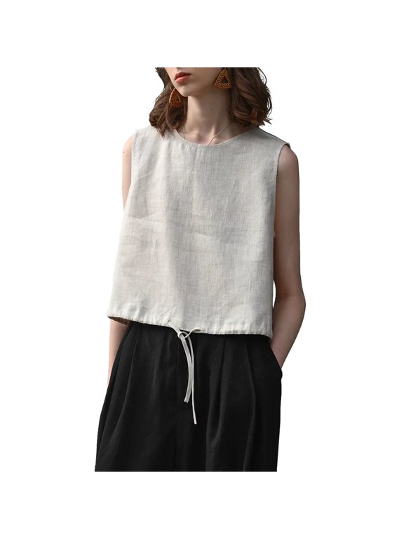 Women's Linen Reversible Wear Crop Tops Casual Simple Sleeveless Tank Top