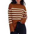 thumbnail image 1 of Amazhiyu Women's Striped Pullover Sweaters Batwing Long Sleeve Crew Neck Ribbed Knit Side Slit Fall Oversized Sweater Tops, 1 of 8