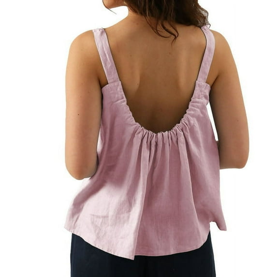 Amazhiyu Women's Woven Pure Linen Tank Tops Square Neck Sleeveless for Casual Summer M
