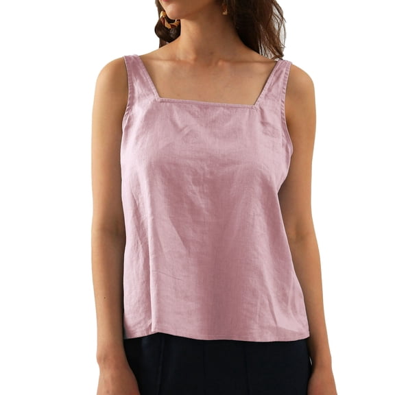 Amazhiyu Women's Woven Pure Linen Tank Tops Square Neck Sleeveless for Casual Summer XXL