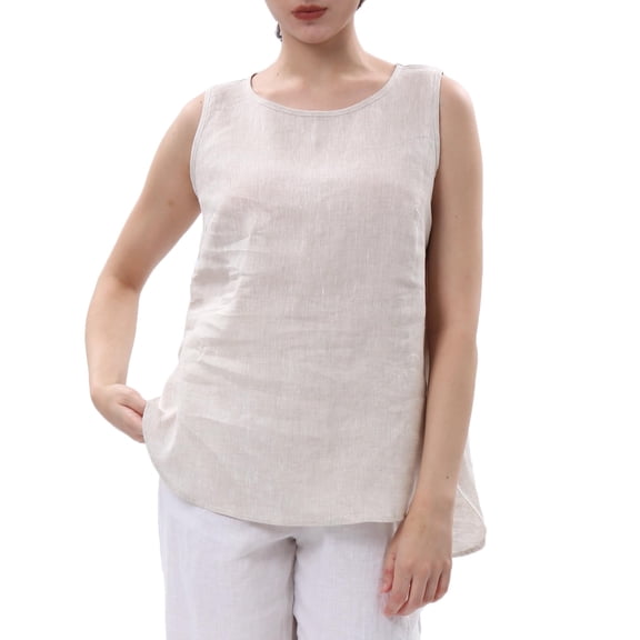 Amazhiyu Womens 100% Linen Tank Tops Casual Crewneck Sleeveless High Low Hem Tanks Shirts Summer