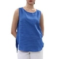 thumbnail image 1 of Amazhiyu Womens 100% Linen Tank Tops Casual Crewneck Sleeveless High Low Hem Tanks Shirts Summer, 1 of 6