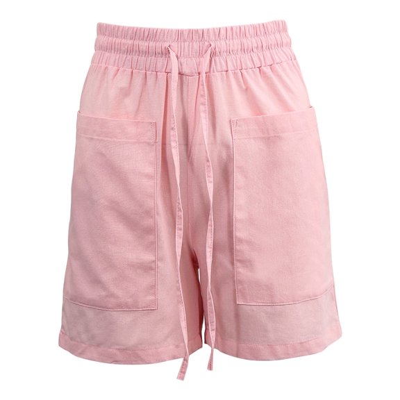 Amazhiyu Womens Casual Linen Shorts Drawstring Wide Leg Elastic High Waisted with Pockets