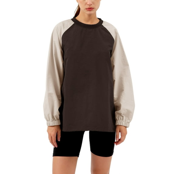 Amazhiyu Womens Color Block Oversized Sweatshirts Crew Neck Long Sleeves Pullover Sweatshirt Casual Lightweight Tops