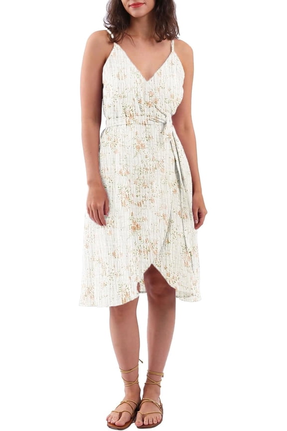 Womens Cotton Summer Spaghetti Strap Sleeveless Midi Wrap Dress Pockets