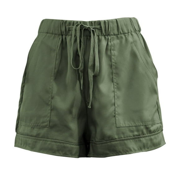 Amazhiyu Womens Drawstring Casual Shorts Summer Elastic Waist Wide Leg with Pockets