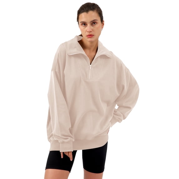 Amazhiyu Womens Half Zip Pullover Sweatshirts Oversized Long Sleeve Fall Drop Shoulder Sweater with side pockets