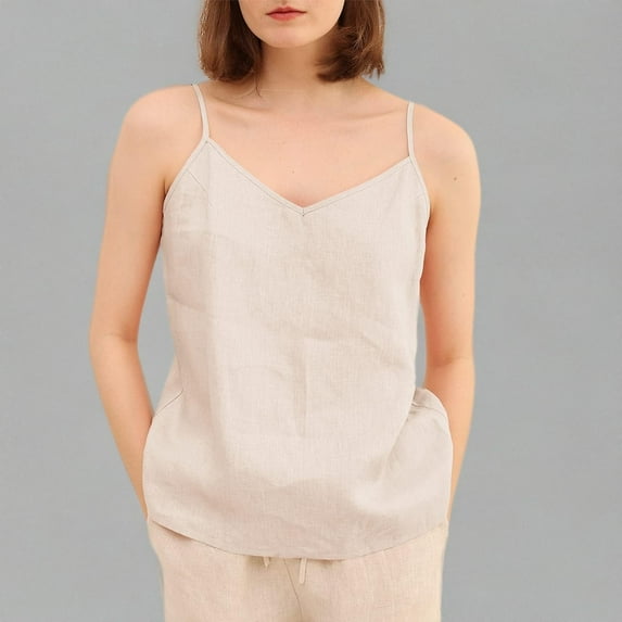 Amazhiyu Womens Linen Camisole Tank Top V-Neck Sleeveless Loose Adjustable Strap Casual Summer Cami Tops