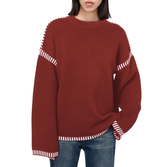 Amazhiyu Womens Oversized Pullover Sweaters Crew Neck Long Sleeve Ribbed Knit Fall Casual Sweater Tops