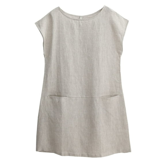Amazhiyu Womens Plant Dyed Linen Short Dresses Crew Neck Short Sleeve T Shirt Dress Summer with Pockets