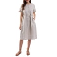 thumbnail image 1 of Amazhiyu Womens Pure Linen Dress Summer Crew Neck Short Sleeve Button Down Midi Dresses with Pockets, 1 of 6