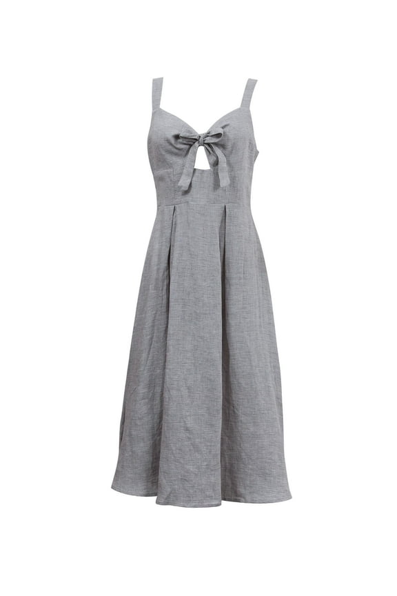 Womens Pure Linen Dresses Summer Sleeveless V Neck A Line Swing Beach Midi Dress