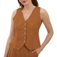 thumbnail image 1 of Amazhiyu Womens Pure Linen Sleeveless Button Down V Neck Crop Top Summer Vest Waistcoat, 1 of 6