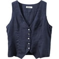 thumbnail image 1 of Amazhiyu Womens Pure Linen Sleeveless Button Down V Neck Crop Top Summer Vest Waistcoat, 1 of 6