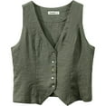thumbnail image 1 of Amazhiyu Womens Pure Linen Sleeveless Button Down V Neck Crop Top Summer Vest Waistcoat, 1 of 6