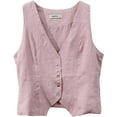 thumbnail image 1 of Amazhiyu Womens Pure Linen Sleeveless Button Down V Neck Crop Top Summer Vest Waistcoat, 1 of 6