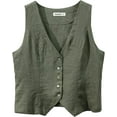 thumbnail image 1 of Amazhiyu Womens Pure Linen Sleeveless Button Down V Neck Crop Top Summer Vest Waistcoat, 1 of 6