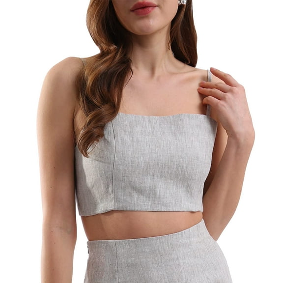 Amazhiyu Womens Pure Linen Spaghetti Strap Crop Camisole Summer Strappy Tank Tops