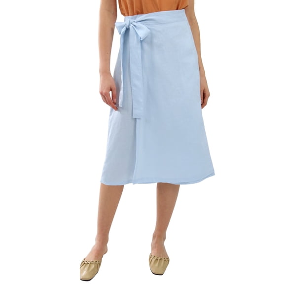 Amazhiyu Womens Pure Linen Summer Beach Midi Side Wrap Slit Skirt Causal