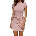thumbnail image 1 of Amazhiyu Womens Short Sleeve Round Neck Mini Dresses Tie Front Wrap Waist Ruched Summer Bodycon Short Dresses, 1 of 7