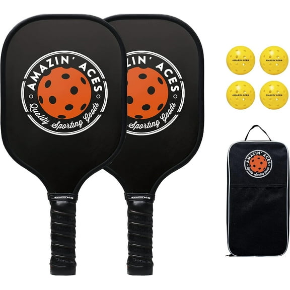 Amazin' Aces Classic Pickleball Set with 2 Graphite Paddles, 4 Balls, and Carry Bag