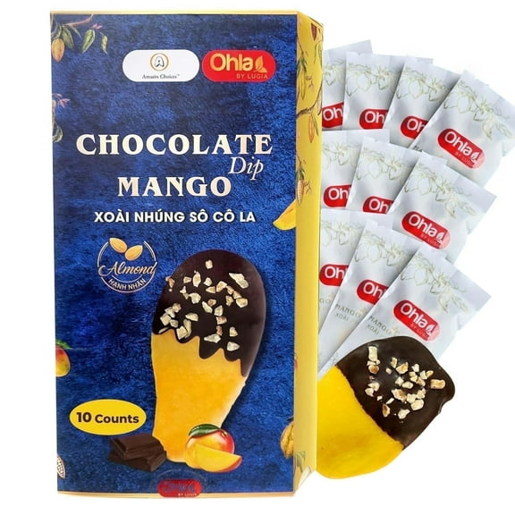 Amazin Choices Almond Chocolate Dried Mango, Gluten Free, Vegan, 10-Pack