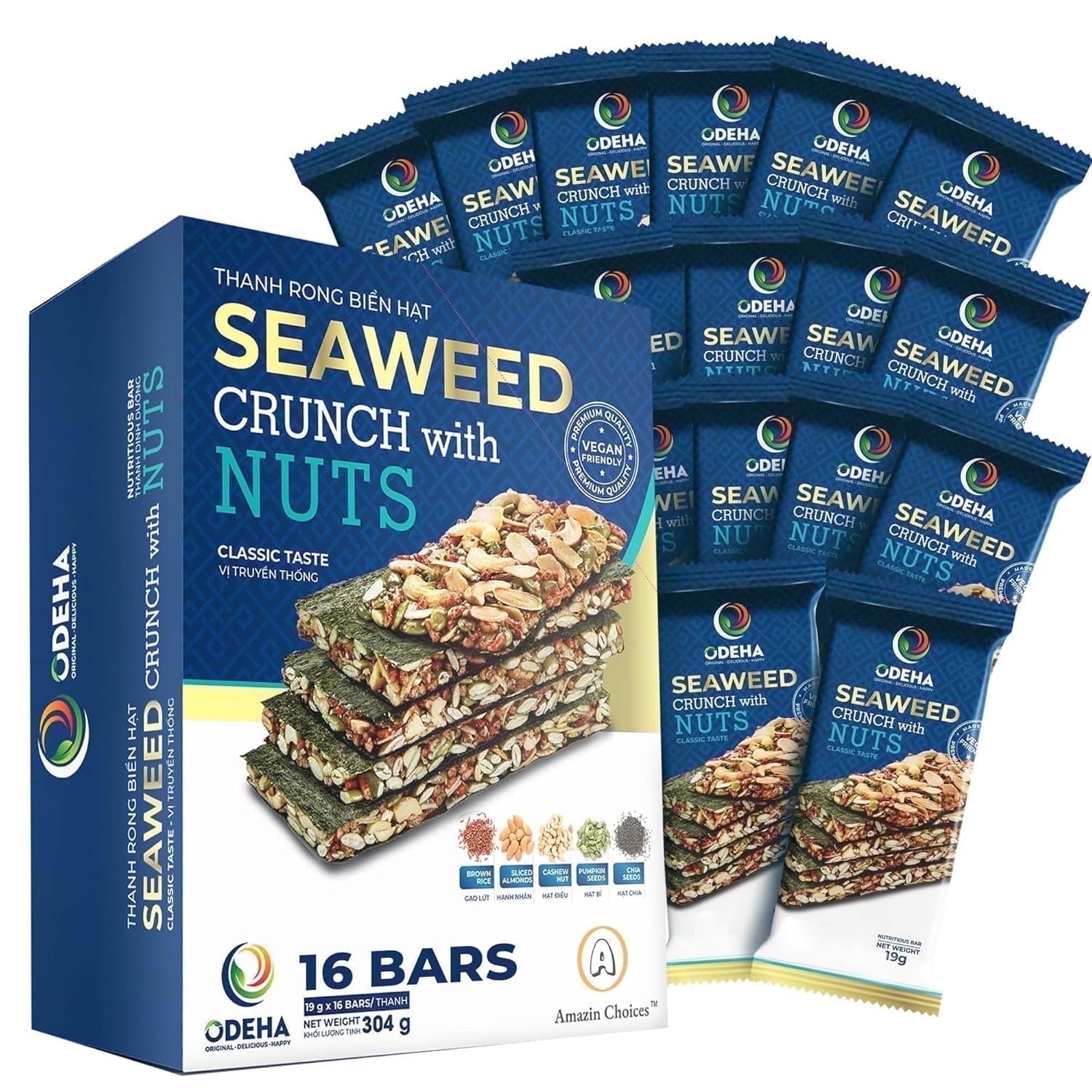 Amazin Choices Seaweed Crunch with Nuts, Classic Taste,  Seaweed Sandwich, Seaweed  Snack 16-pack