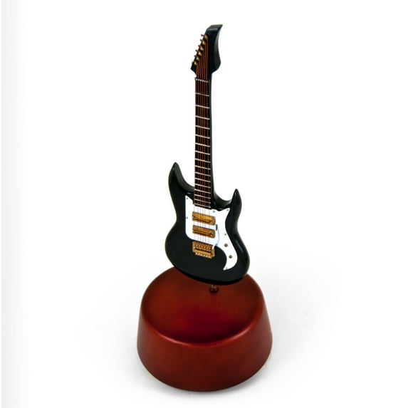 Amazing 18 Note Miniature Jet Black Electric Guitar With Rotating Musical Base - Someone To Watch Over Me - SWISS