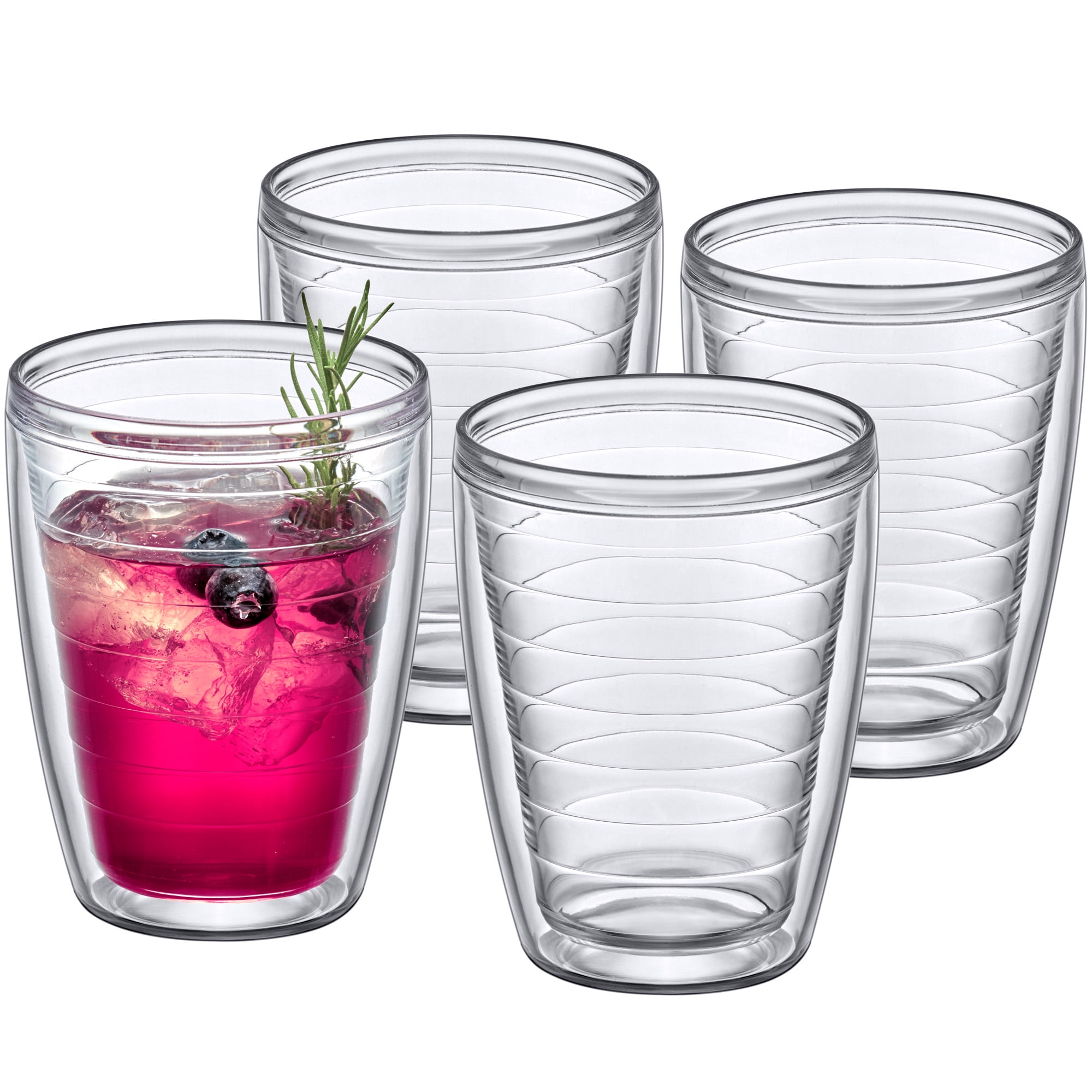 Clear 16-Ounce Double-Wall Insulated Plastic Tumblers Set