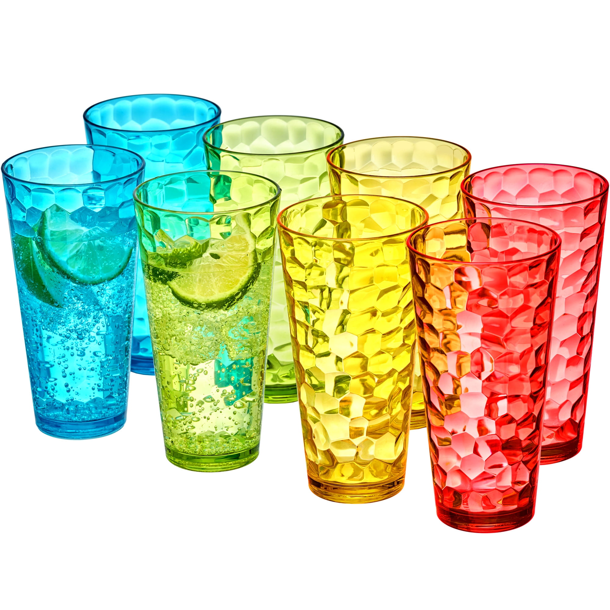 Mixed-Color 24-Ounce Reusable Plastic Tumblers Set of 8