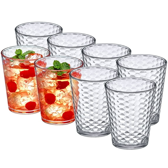 Amazing Abby - Snowflake - 16-Ounce Plastic Tumblers (Set of 8), Plastic Drinking Glasses, All-Clear Reusable Plastic Cups, Stackable, BPA-Free, Shatter-Proof, Dishwasher-Safe