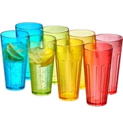 Amazing Abby - Stripe - 24-Ounce Plastic Tumblers Set of 8, Plastic Drinking Glasses, High-Balls, Reusable Plastic Cups, Stackable, BPA-Free, Shatter-Proof, Dishwasher-Safe, Mixed