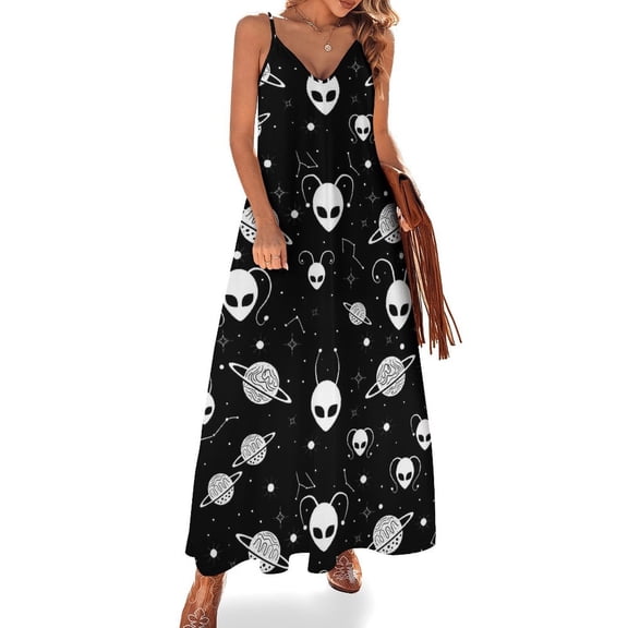 Amazing Aliens In The Universe With Planet And Stars Sleeveless Dress Loose Women's Dress Dresses Luxury Evening Dresses