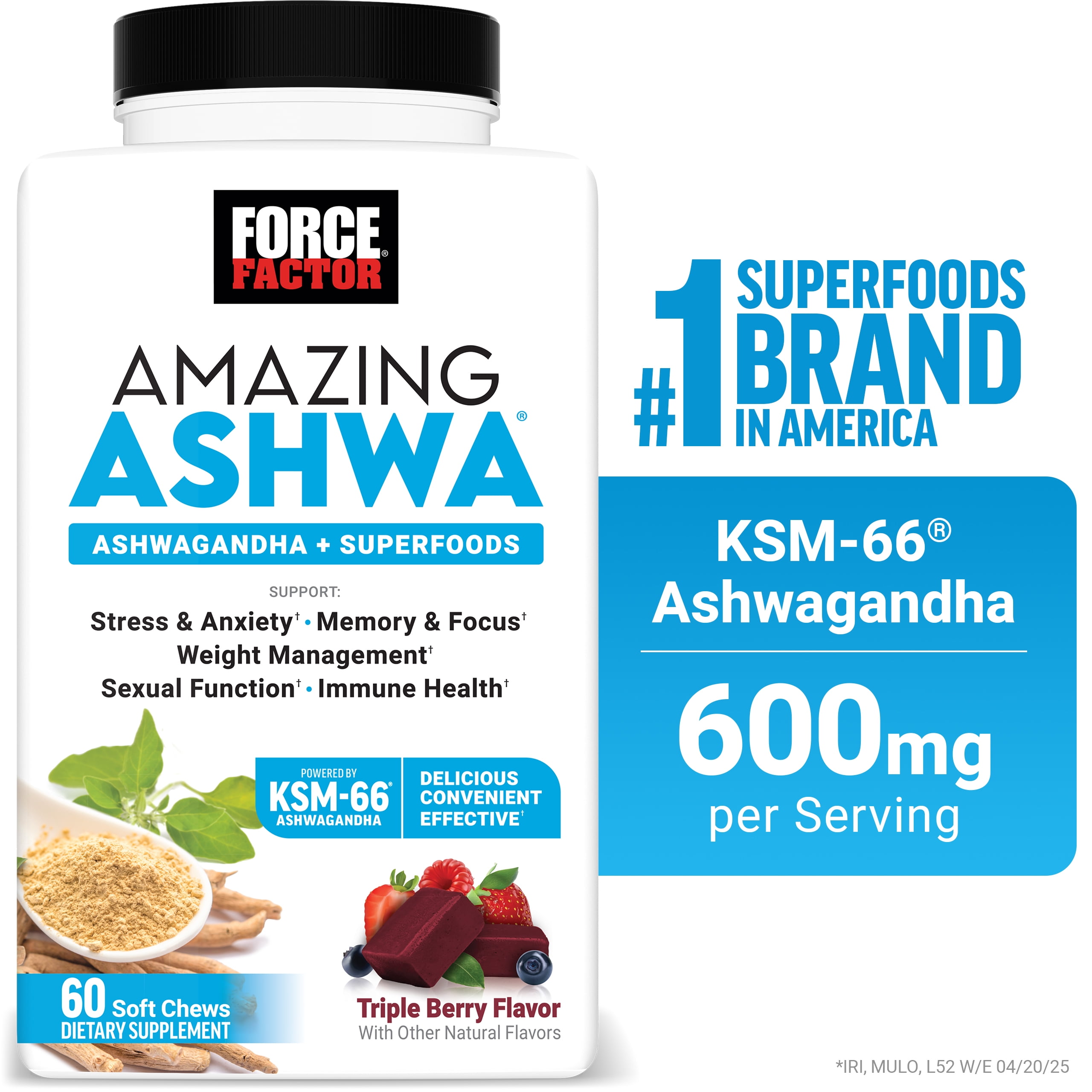 Force Factor Amazing Ashwa KSM-66 Ashwagandha Gummies with B