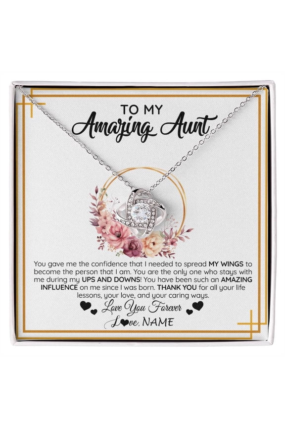 Amazing Aunt Confidence Necklace, Gold Love Knot Necklace